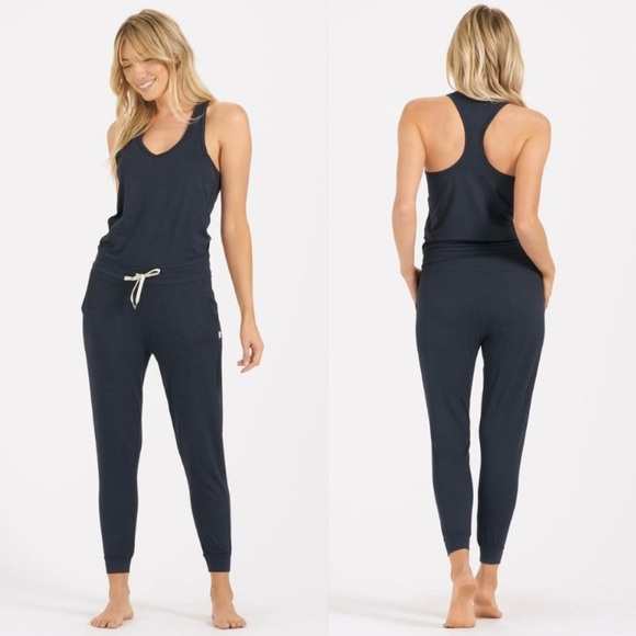 Vuori Lux Romper Racerback Sleeveless Jumpsuit in Ink Heather Blue